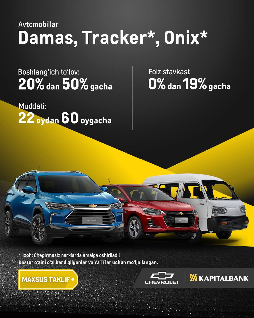 “UzAuto Motors” AJ va “Kapitalbank” ATBdan mijozlarga ajoyib taklif! Chevrolet Onix uchun "Kapitalbank"dan avtokredit