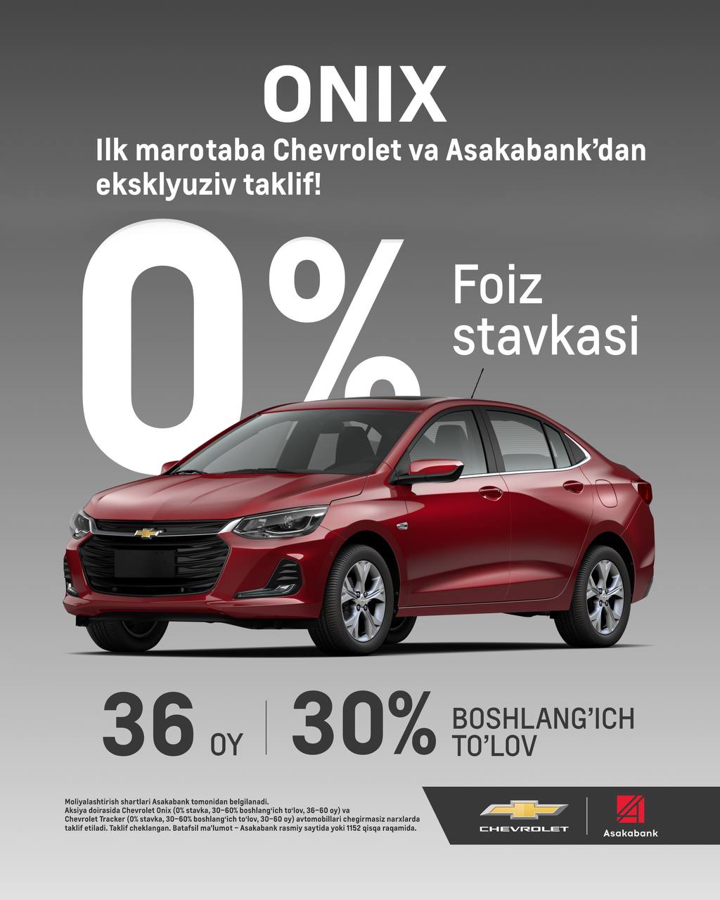 Ilk marotaba O‘zbekiston bozorida Chevrolet va Asakabank’dan eksklyuziv taklif!